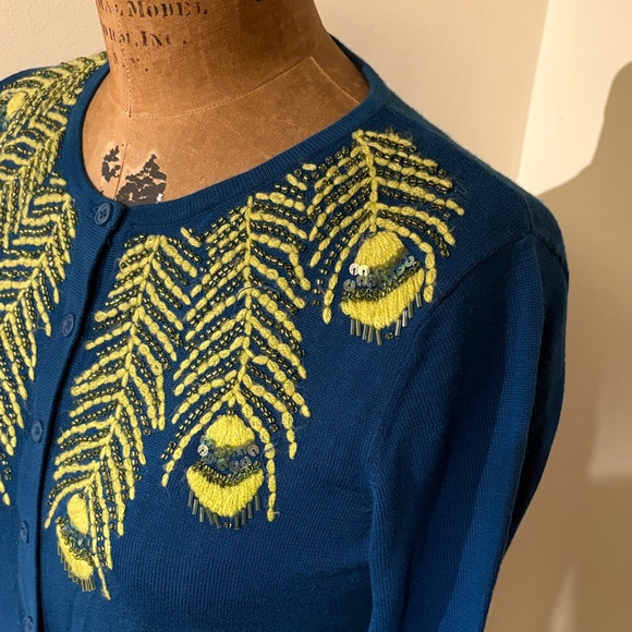 Anthropologie Tabitha Limabird Beaded and Embroidered Blue Sweater size medium - Picture 3 of 6